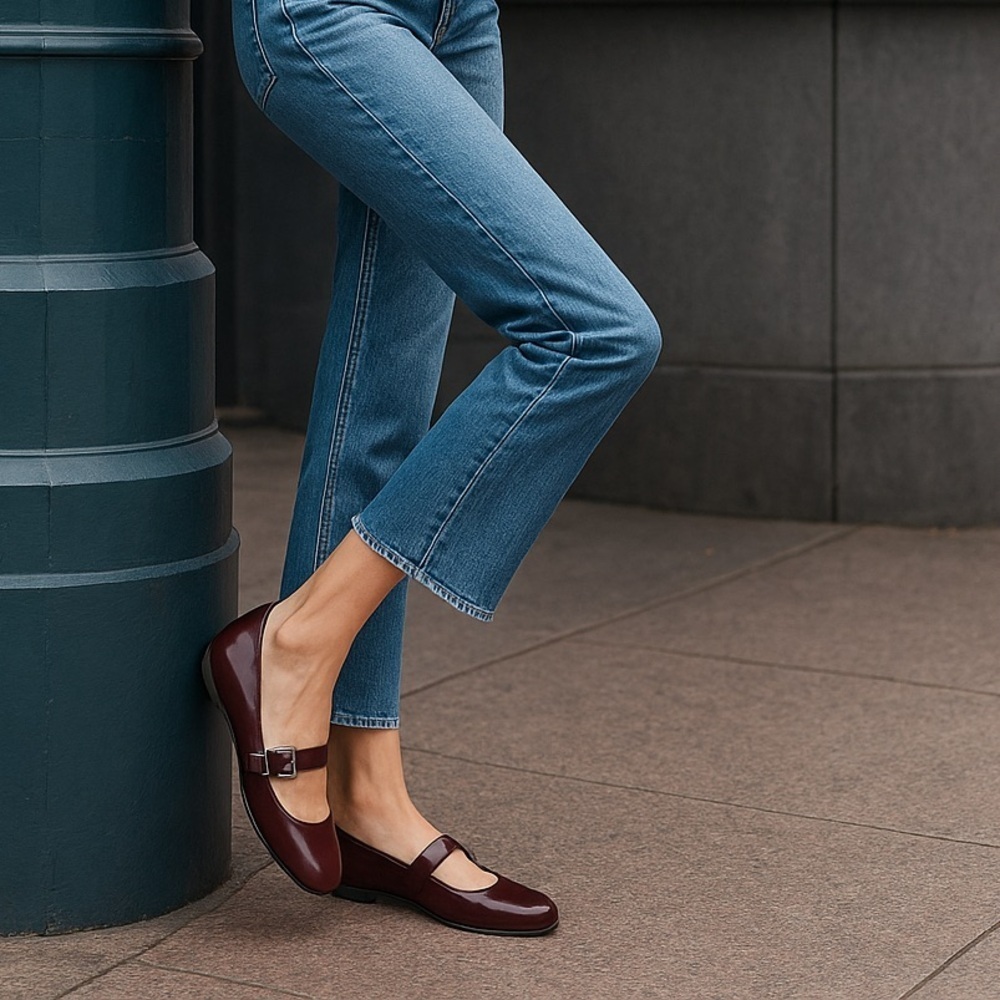 Zodiac Indira Women’s Flats | Vegan Patent Burgundy Buckle | Size 7.5M NIB